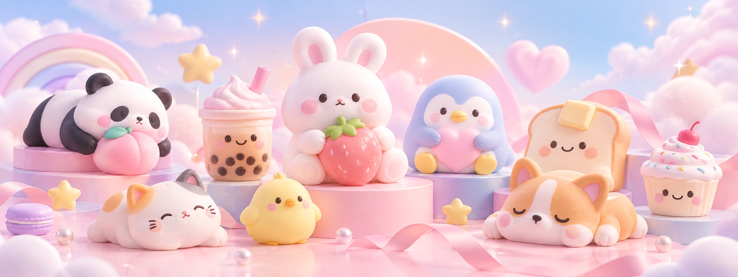 DOOMI campaign concept visual featuring pastel squishy toys